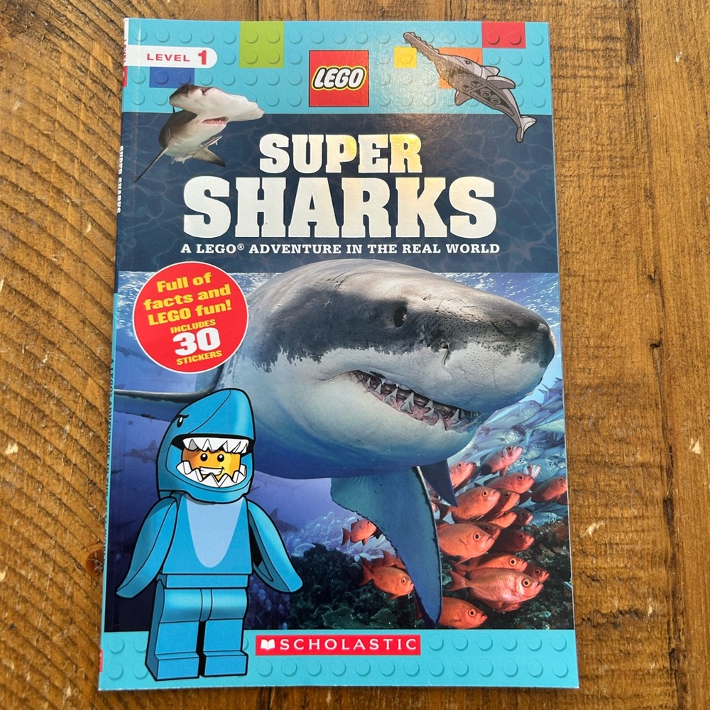 Lego book. Super Sharks. Level 1 reader. 30 stickers. Brand new.